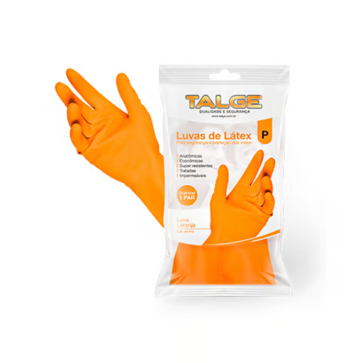 Luva Descartável Limpeza Laranja P