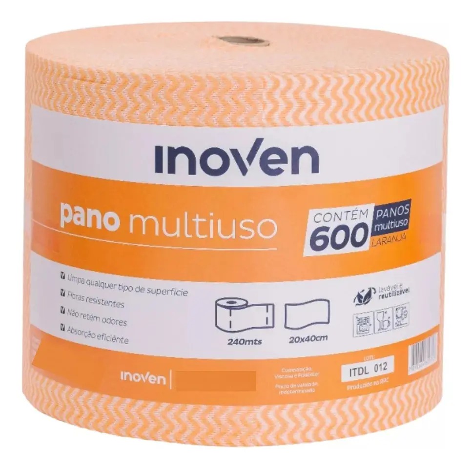 600 Panos Multiuso Perfex 20x40cm Inoven Rolo 240m Limpeza Cor Laranja